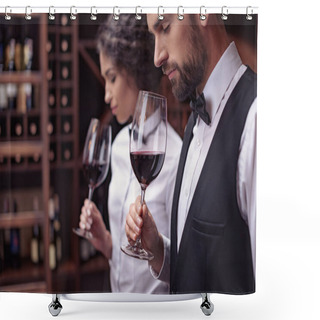 Personality  Sommeliers Tasting Wine In Cellar Shower Curtains