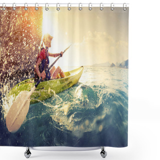 Personality  Woman With The Kayak Shower Curtains