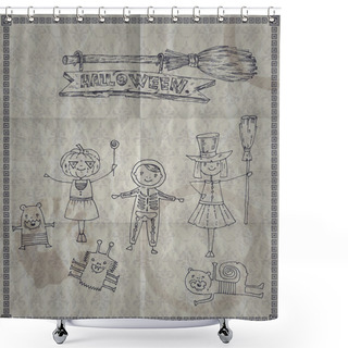 Personality  Illustration Of Funny Kids In Halloween Costumes. Vector Shower Curtains