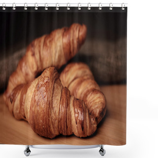 Personality  Some Fresh Croissants On A Wooden Surface Shower Curtains