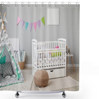 Personality  Interior Of Modern Baby Room With Crib Shower Curtains
