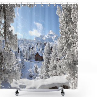 Personality  Wooden Housing In The Snow Shower Curtains