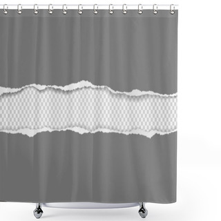 Personality  Torn, Ripped Pieces Of Horizontal Dark Grey Paper With Soft Shadow Are On White Squared Background For Text. Vector Illustration Shower Curtains
