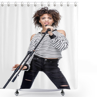Personality  Young Singer With Microphone  Shower Curtains