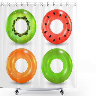Personality  Swim Rings Set On White Background. Inflatable Rubber Toy. Lifebuoy Colorful Vector Collection. Summer. Realistic Summertime Illustration. Summer Vacation Or Trip Safety. Shower Curtains