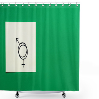 Personality  Top View Of Paper Card With Connected Gender Identity Signs On Green Background Shower Curtains