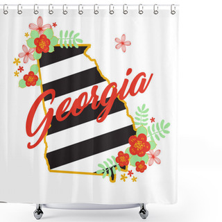Personality  Georgia State Map Creative Vector Typography Lettering Composition With Flowers. Design Concept Shower Curtains