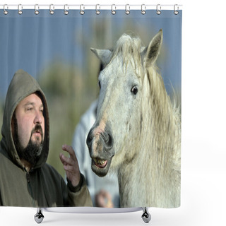 Personality  Man Speaking To A Horse. Shower Curtains