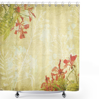 Personality  Peacock Flowers On Tree With Old Antique Vintage Paper Backgroun Shower Curtains