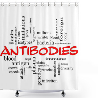 Personality  Antibodies Word Cloud Concept In Red Caps Shower Curtains