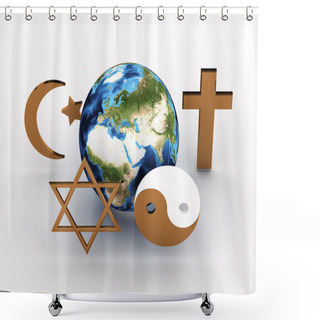Personality  Religious Symbols Of Our Planet. 3D Image Shower Curtains