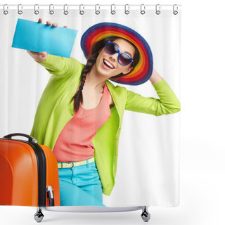 Personality  Tourist With Travel Suitcase And Boarding Pass Shower Curtains
