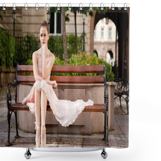 Personality  Young Beautiful Ballerina Relaxing On Bench Shower Curtains