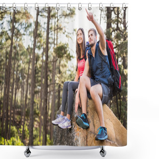 Personality  Joggers Sitting On Rock Shower Curtains