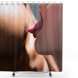 Personality  Woung Woman Licking Mans Nipples, Sensual Body. Sexy Lips, Kiss, Tongue. Shower Curtains