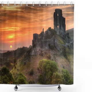 Personality  Castle Ruins Landscape With Bright Vibrant Sunrise Shower Curtains
