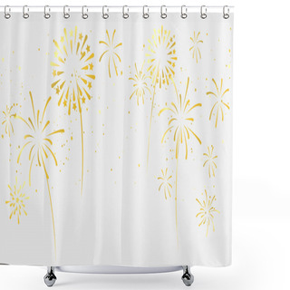 Personality  Celebration Background Template With Fireworks Gold Ribbons. Luxury Greeting Rich Card. Shower Curtains