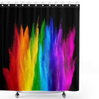 Personality  Colorful Rainbow Holi Paint Color Powder Explosion Isolated On Dark Black Wide Panorama Background. Peace Rgb Beautiful Party Concept Shower Curtains