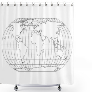 Personality  World Map In Robinson Projection With Meridians And Parallels Grid. White Land With Black Outline. Vector Illustration Shower Curtains