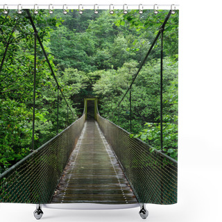 Personality  Green Old-growth Forest With Suspension Bridge Over The River In Fragas Do Eume Natural Park, Galicia, Spain Shower Curtains