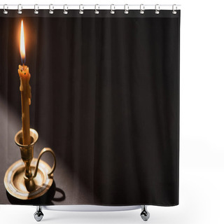 Personality  Church Candle In Candlestick Burning In Dark With Sunlight Shower Curtains
