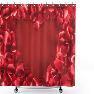 Personality  Top View Of Beautiful Heart Shaped Frame From Decorative Petals On Red Background  Shower Curtains