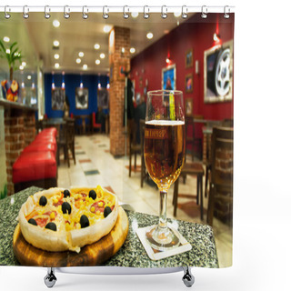 Personality  Fresh Beer And Pizza Shower Curtains