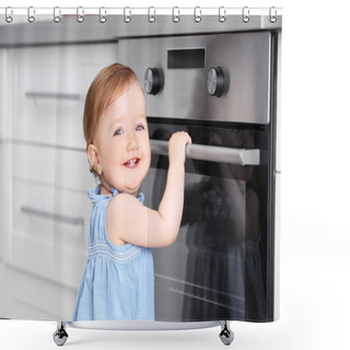 Personality  Child Playing With Electric Oven Shower Curtains