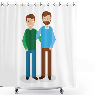 Personality  Smiling Father With Son Or Two Brothers Vector Illustration. Happy Family Shower Curtains