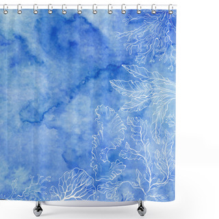 Personality  Seaweed On A Blue Watercolor Background Shower Curtains