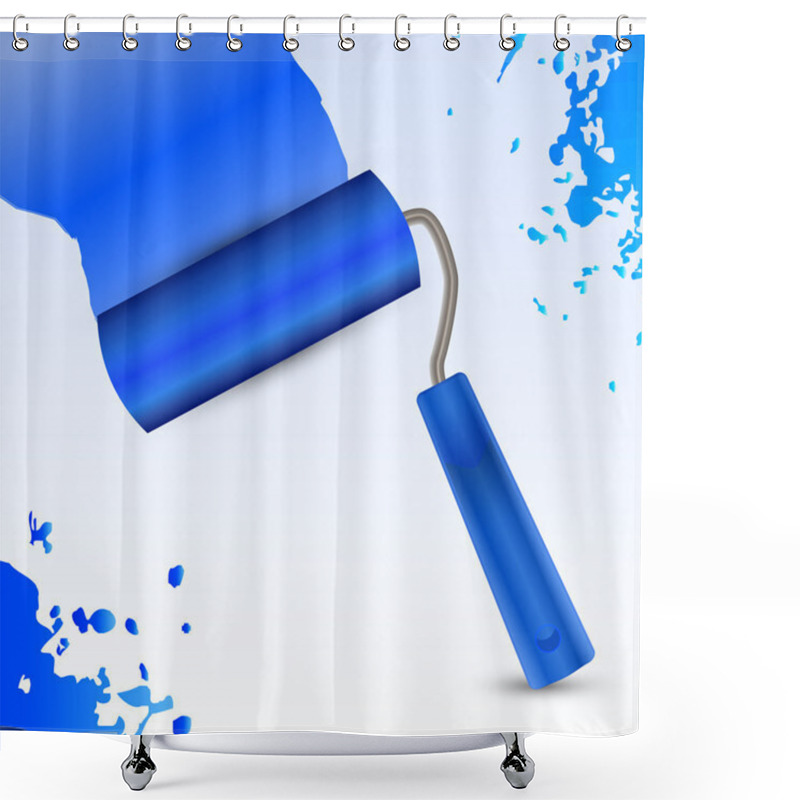 Personality  Vector Blue Roller Brush. Shower Curtains