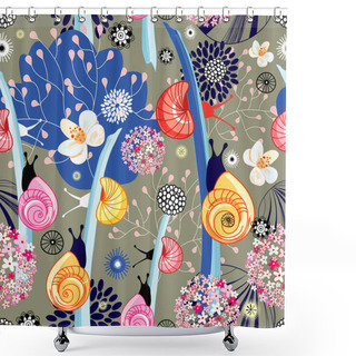 Personality  Flower Texture With Snails Shower Curtains