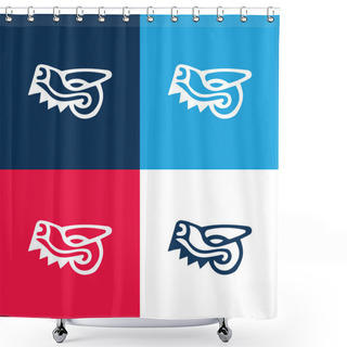 Personality  Animal Head Symbol Of Mexico Antique Cultures Blue And Red Four Color Minimal Icon Set Shower Curtains