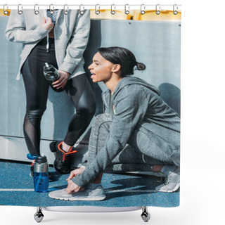 Personality  Young Sportswomen On Stadium Shower Curtains