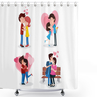 Personality  Romantic Valentine Couple Having Special Moment Illustration Set Shower Curtains