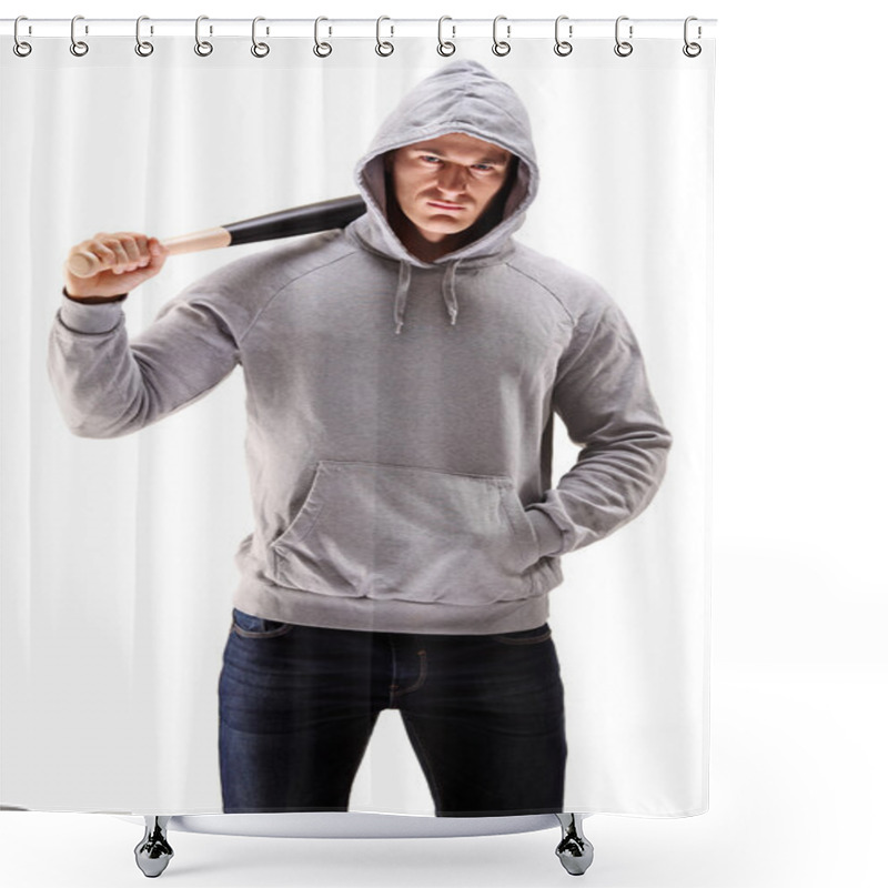 Personality  Male Holding Baseball Bat Shower Curtains