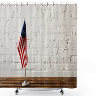 Personality  United States Of America Flagpole On Wooden Surface Against Brick Wall  Shower Curtains