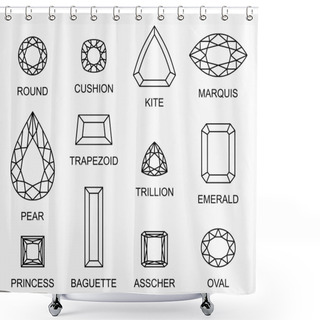 Personality  High Quality Vector Illustration Of Different Diamonds Shapes And Cut With Descriptions Isolated On White Background Shower Curtains