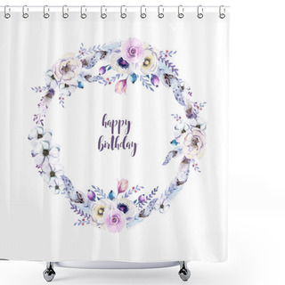 Personality  Watercolor Floral Wreath. Watercolour Natural Frame: Leaves, Fea Shower Curtains