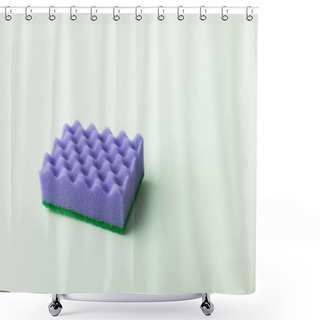 Personality  Bright Purple Textured Sponge Scourer On Grey Background  Shower Curtains