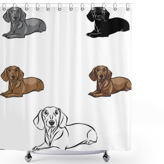 Personality  Dachshund, Dachshund Figure, Vector, Different Positions, Illustration, Black And White, Silhouette Shower Curtains