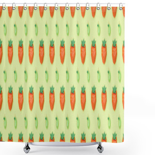 Personality  Panoramic Shot Of Pattern With Handmade Paper Strawberries And Apples Isolated On Green Shower Curtains
