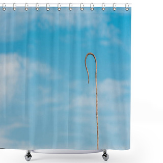 Personality  Wooden Cane Against Blue Sky With White Clouds And Copy Space Shower Curtains
