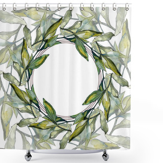 Personality  Frame With Black Olives Watercolor Background. Watercolour Drawing Set. Shower Curtains