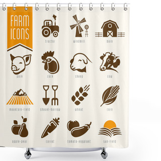 Personality  Farm And Butcher Shop Icon Set Shower Curtains