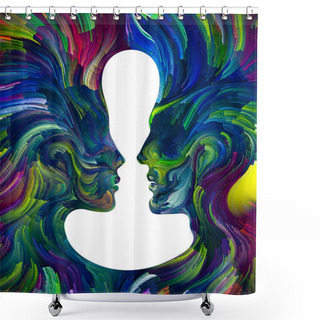 Personality  Emotional Palette Series. Space Between Us. Abstract Painting Of Vibrant Colors Of Female And Male Silhouettes On Subject Of Imagination, Creativity And Internal World. Shower Curtains