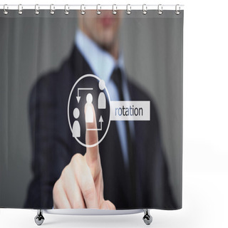 Personality  Business, Technology And Internet Concept - Businessman Pressing Rotation Button On Virtual Screens Shower Curtains