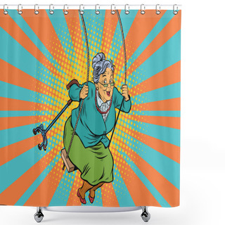 Personality  Old Woman Swinging On A Baby Swing Shower Curtains