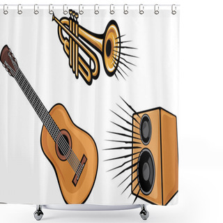 Personality  Trumpet, Acoustic Guitar And Speaker Shower Curtains
