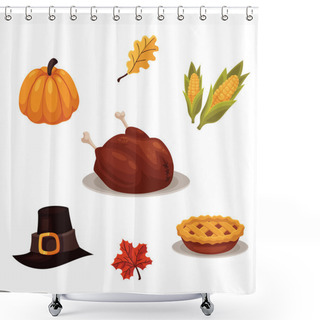 Personality  Set Of Traditional Thanksgiving Symbols Shower Curtains